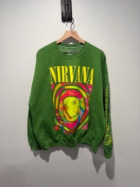 Nirvana Green Smiley Tie Dye Oversized Crewneck Sweatshirt S/M